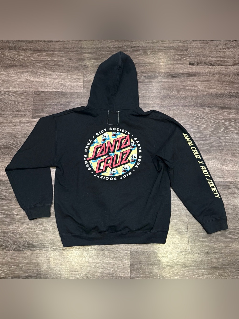 Santa Cruz X Riot Society Hoodie Pullover Logo Black Adult Large